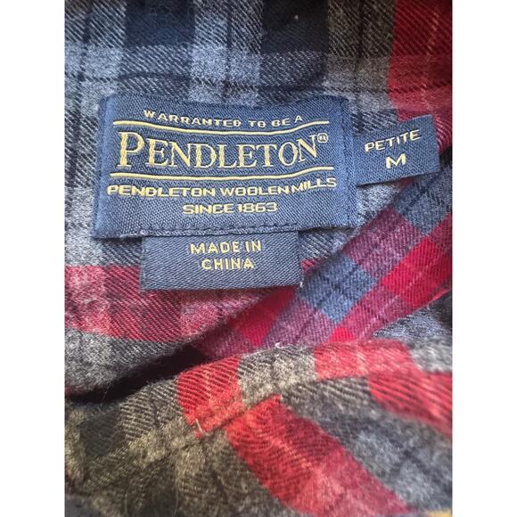 Pendleton Shirt Womens Petite Medium Red Plaid Flannel Button Camping Outdoor - Picture 11 of 13